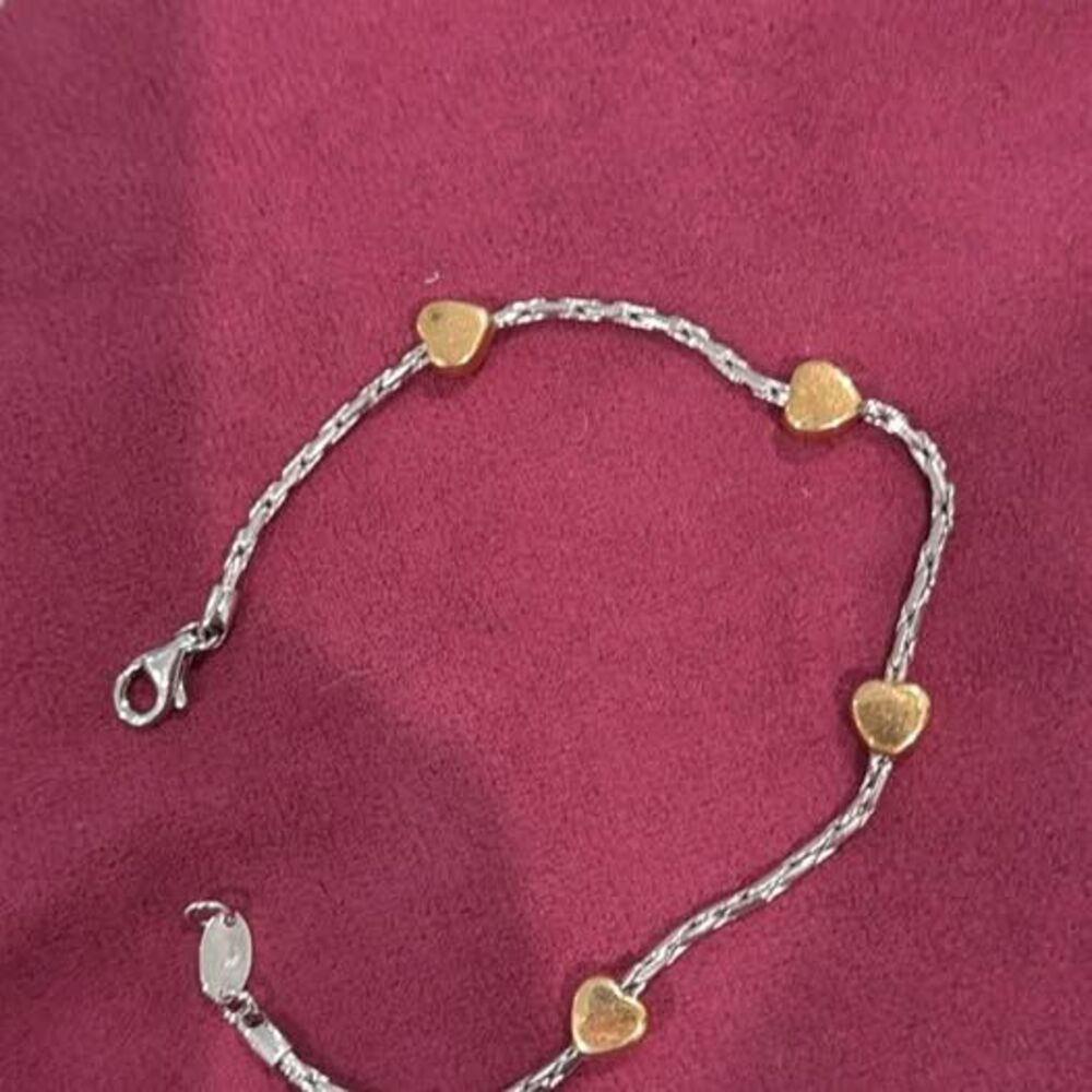 Vintage Italian 14K Gold Heart Charm Bracelet 7" | Two-Tone Gold | Made in Italy
